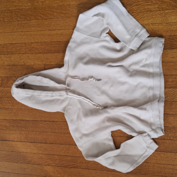 aerie Tops - Aerie Oatmeal Cropped Ribbed Sweatshirt Hoodie
